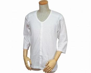 ウエル/紳士用　キルト八分袖前開きシャツ（ワンタッチテープ式）　W460 / M　白