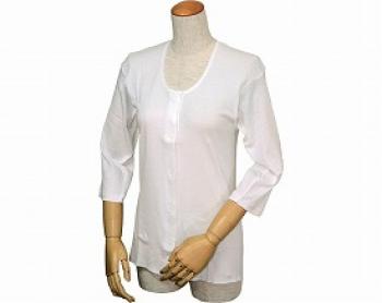 ウエル/婦人イージートゥウェア　七分袖前開きシャツ（マジックテープ式）　WL-110 / L　白