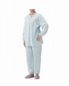 丸十服装/介護パジャマ　婦人用　オールシーズン　BK1804　フラワーブルー / M