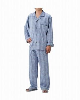 丸十服装/介護パジャマ　紳士用　オールシーズン / BK1105　M　チェックブルー