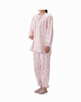 丸十服装/介護パジャマ　婦人用　オールシーズン　BK1808　フラワーピンク / M